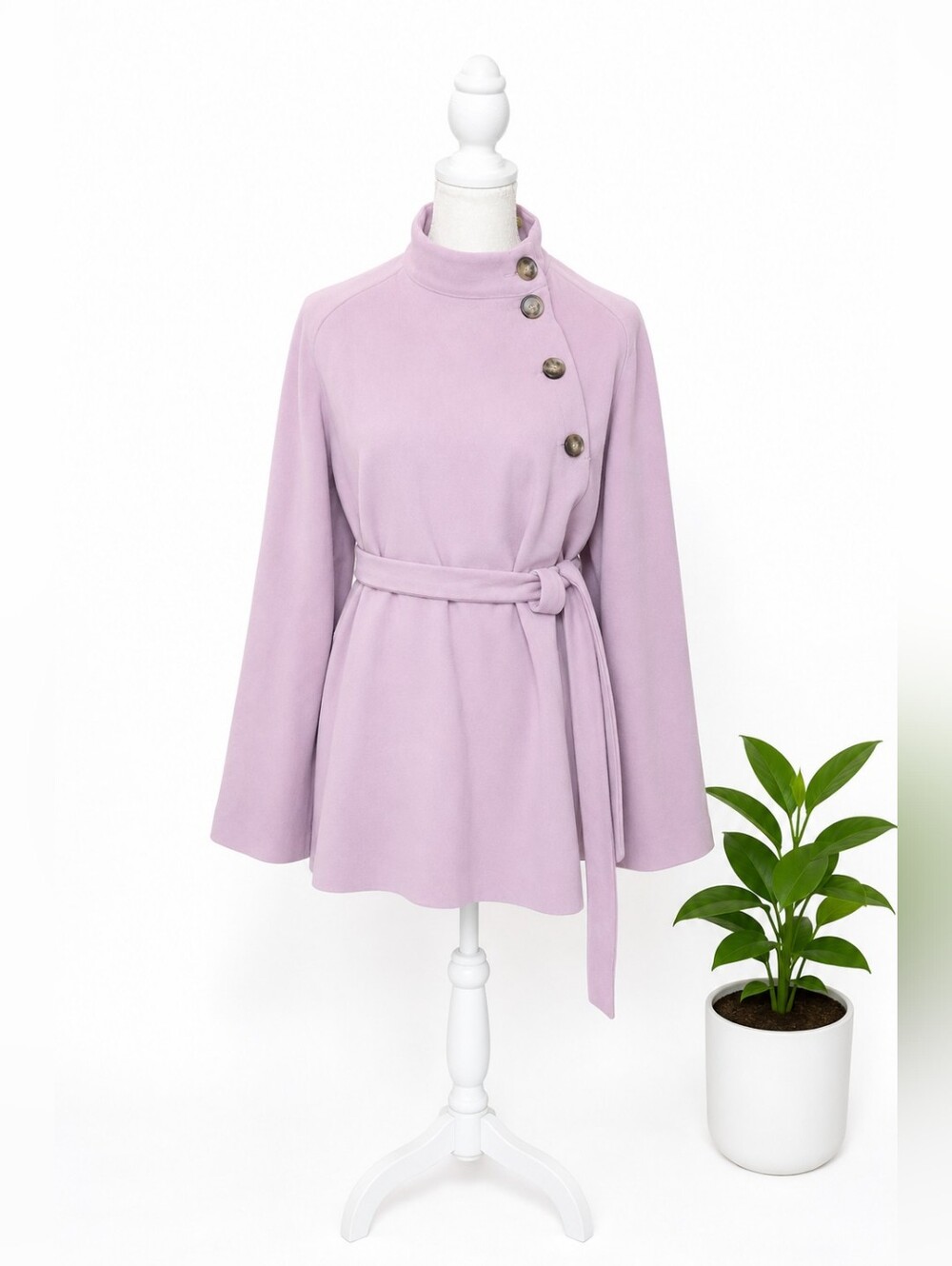 Lavender Belted Mock-Neck Poncho - Picture 2 of 5